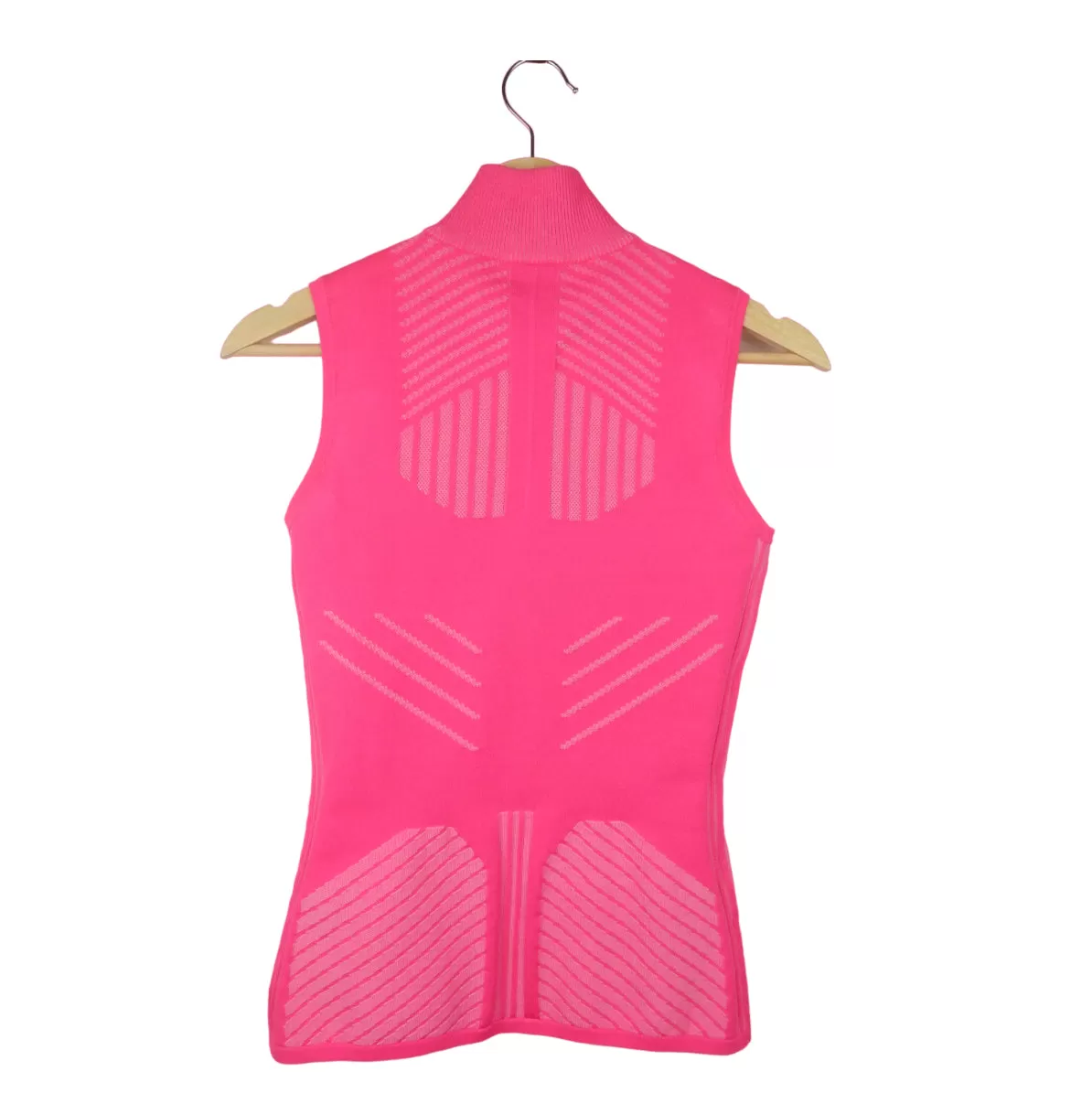 Prada 2018 Hot Pink Racing Sports Logo Stretch Knit Bodycon Zip Neck Tank Top - 38