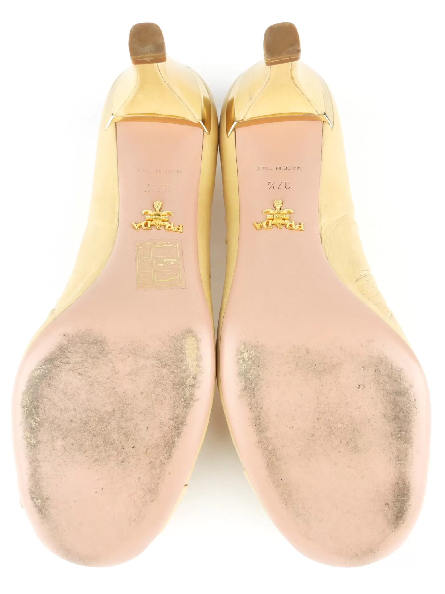 Prada Beige Soft Scrunched Leather Bow Pumps - 37.5