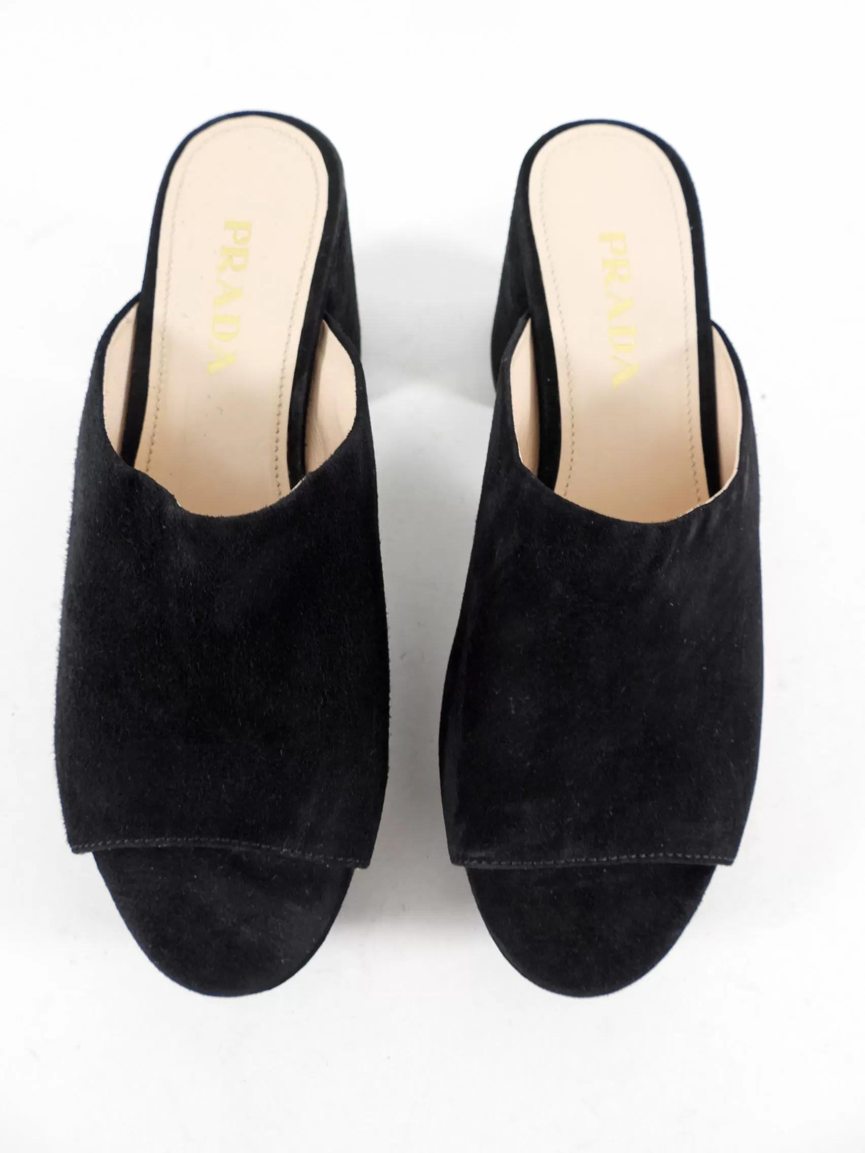 Prada Black Suede Block Heel Mules - 6