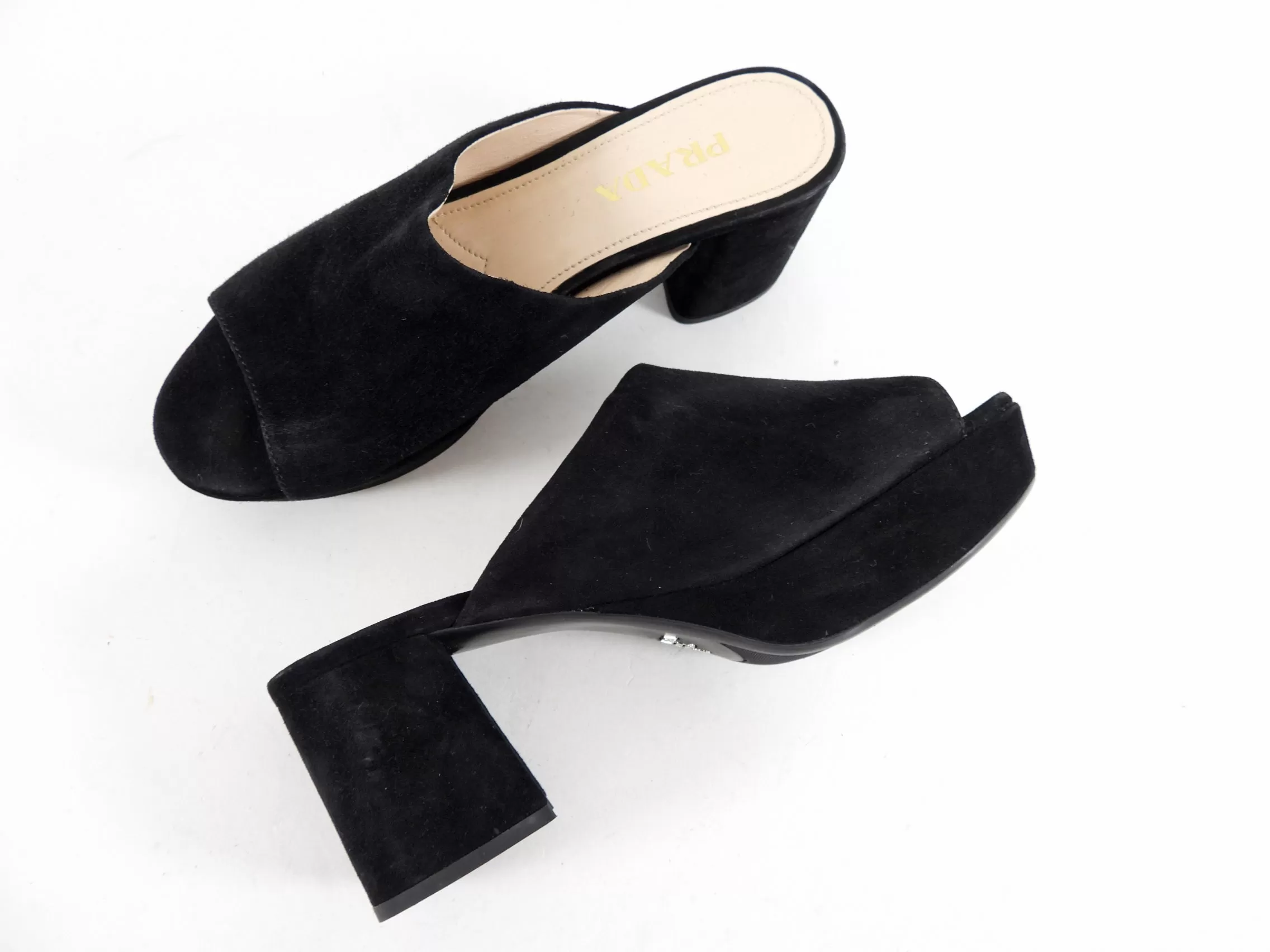 Prada Black Suede Block Heel Mules - 6