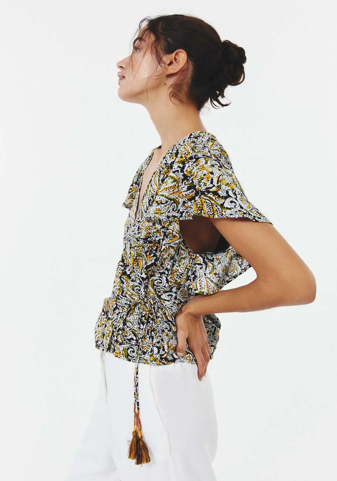 Printed crossover blouse - Black