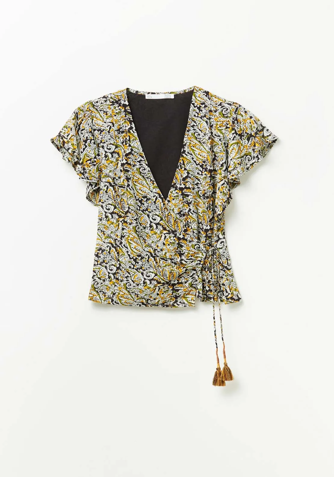 Printed crossover blouse - Black