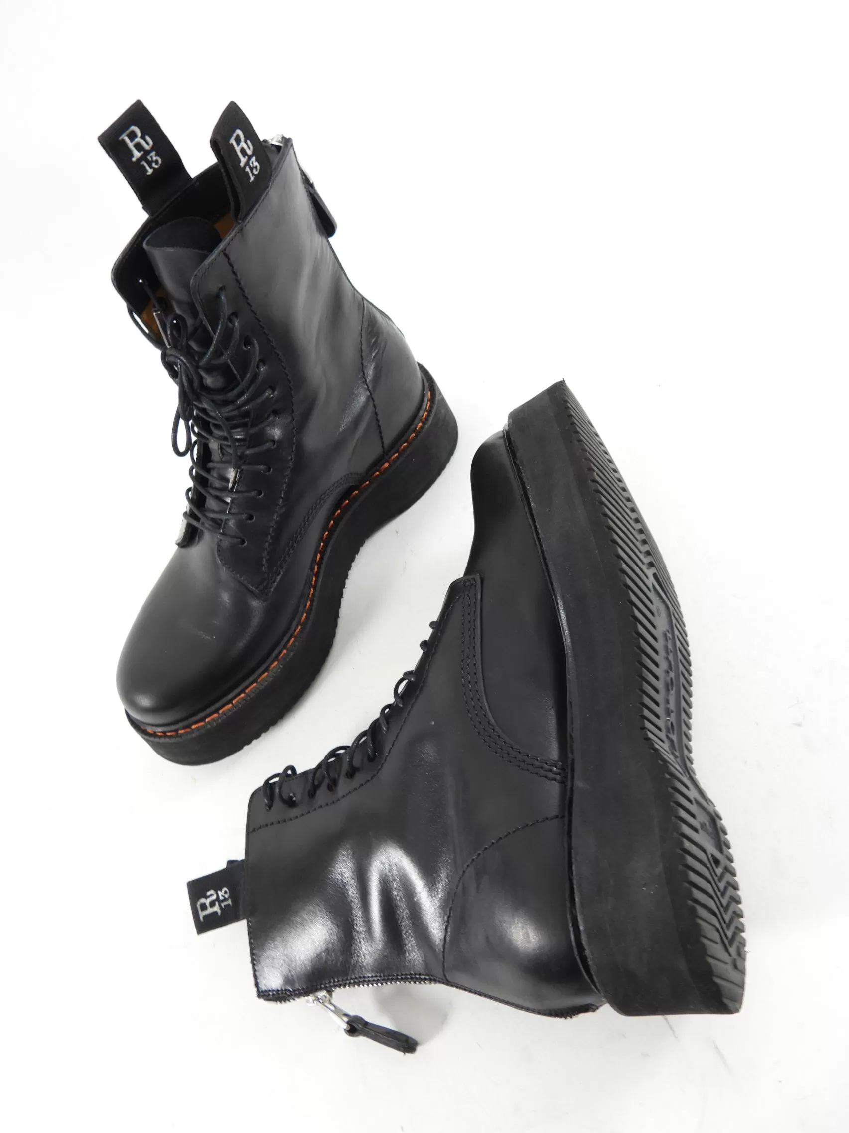 R13 Black Lace up Ankle Boots - 37