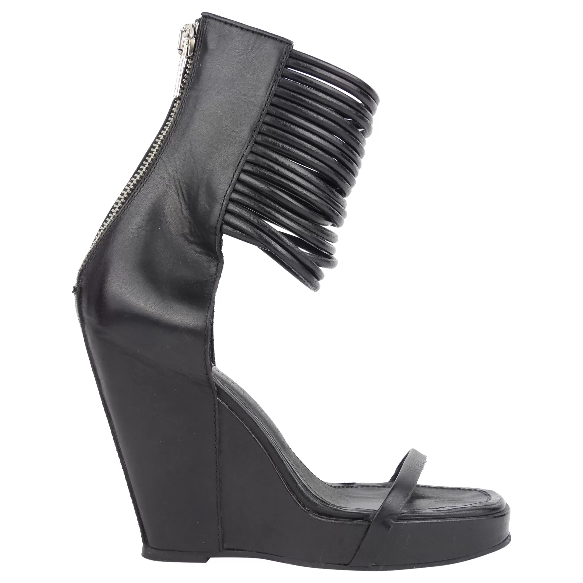 Rick Owens Spring 2012 Black Leather Wedge Platform Sandals - 40 IT