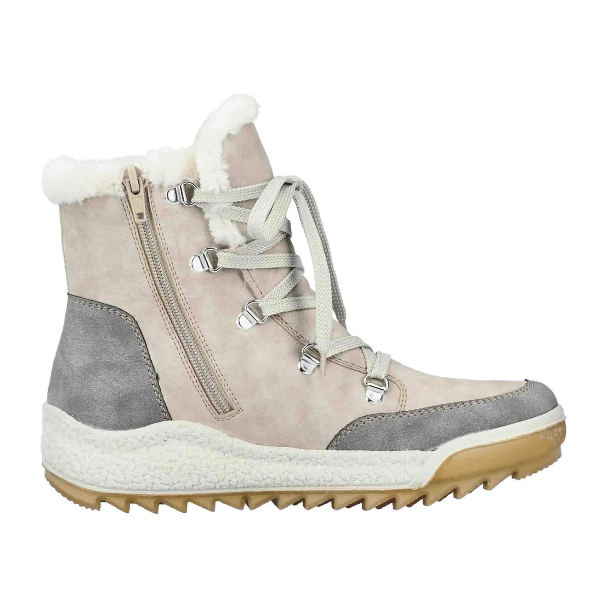 Rieker Beige Women's Lace-Up Boots with Zipper and Warm Lining for Winter