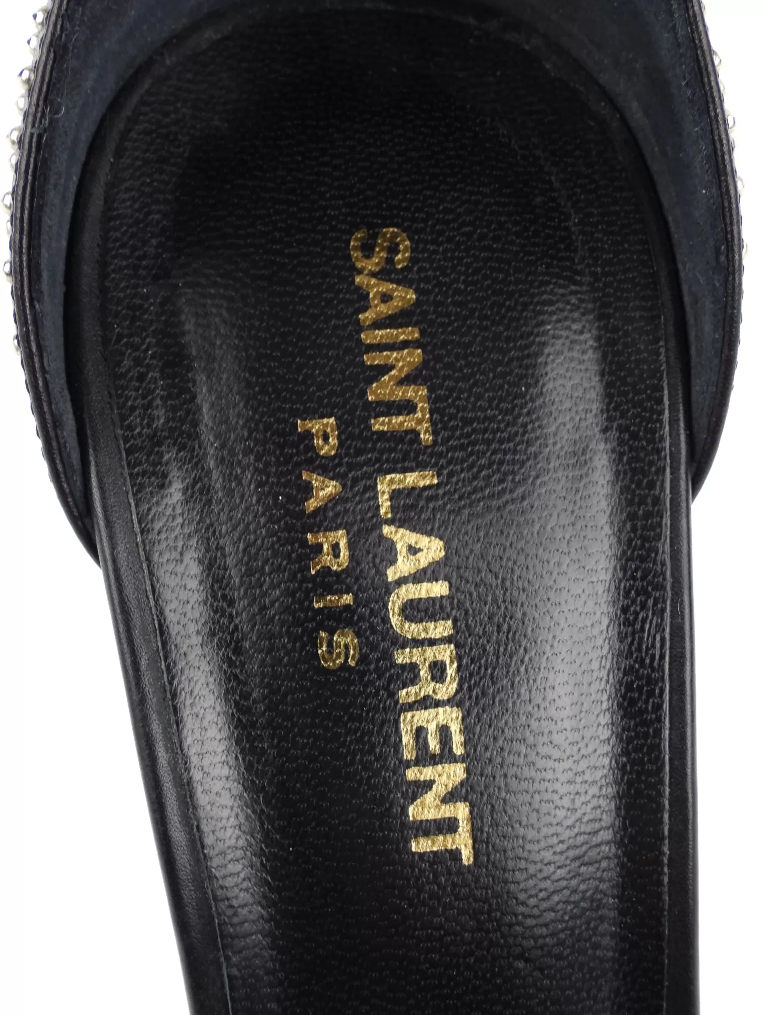 Saint Laurent Black Calfskin Leather Jane 106 Studded Ankle Buckle Stiletto Heel Sandals - 39