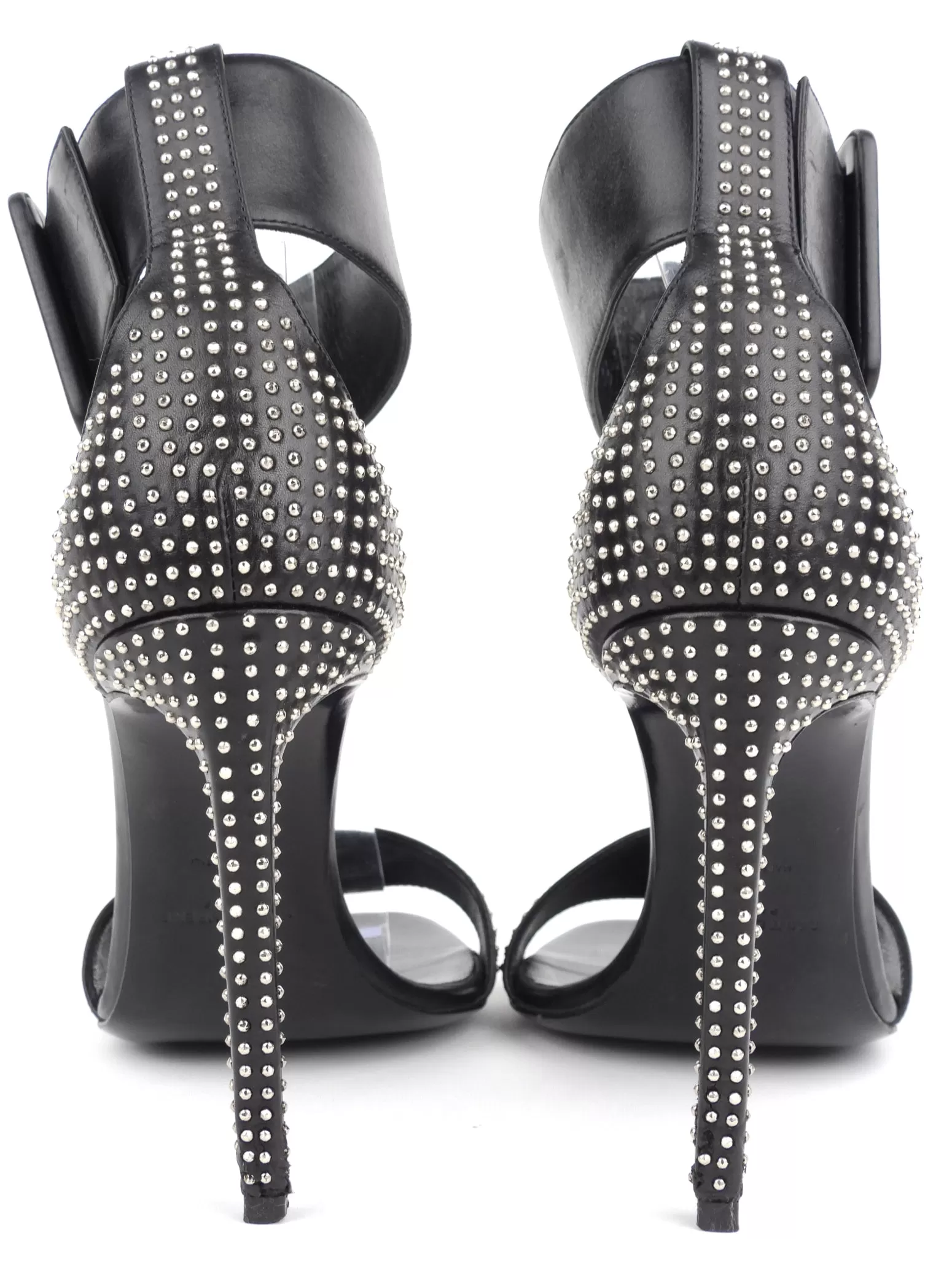 Saint Laurent Black Calfskin Leather Jane 106 Studded Ankle Buckle Stiletto Heel Sandals - 39