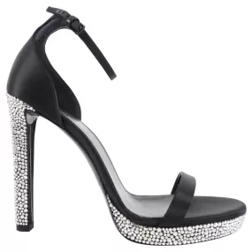 Saint Laurent Black Satin and Strass Crystal Heels - 40