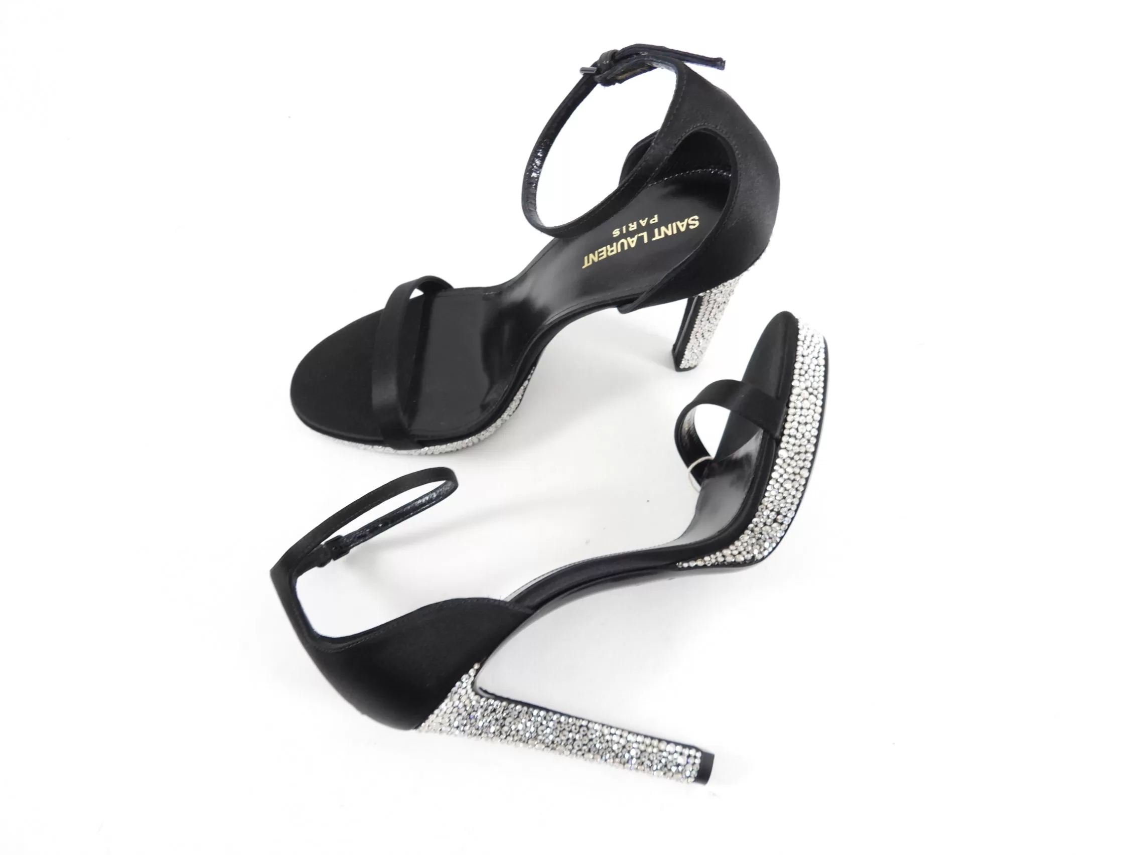 Saint Laurent Black Satin and Strass Crystal Heels - 40