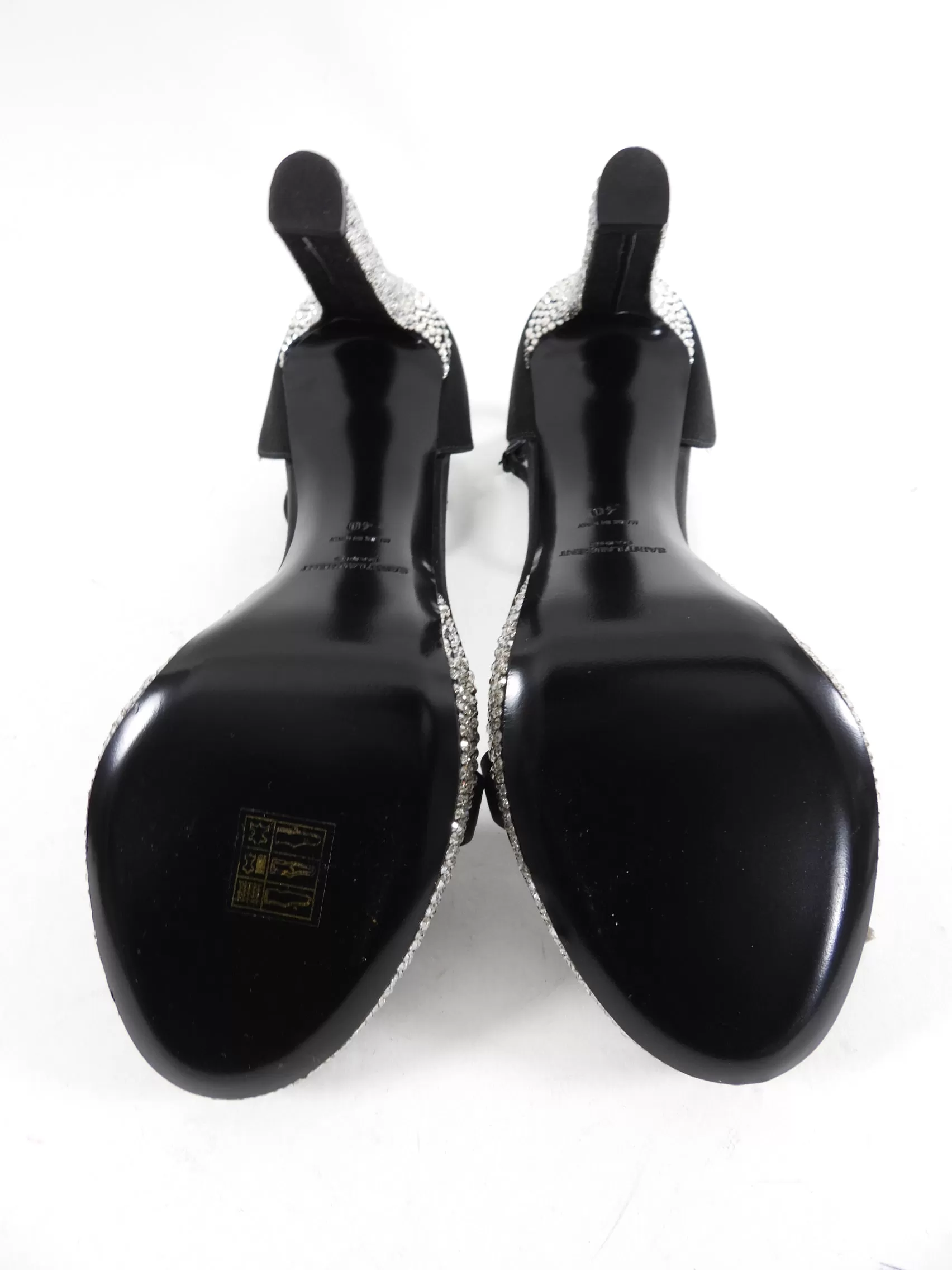 Saint Laurent Black Satin and Strass Crystal Heels - 40