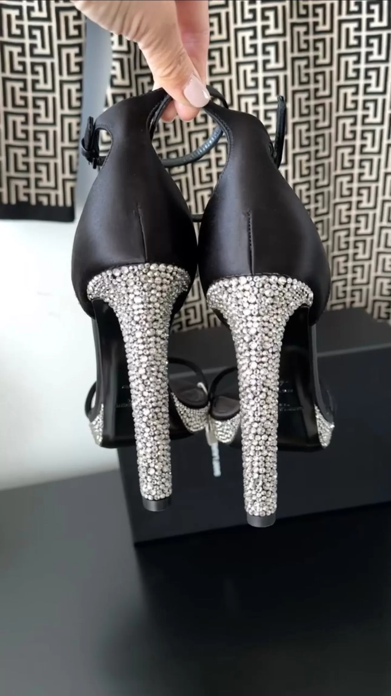 Saint Laurent Black Satin and Strass Crystal Heels - 40