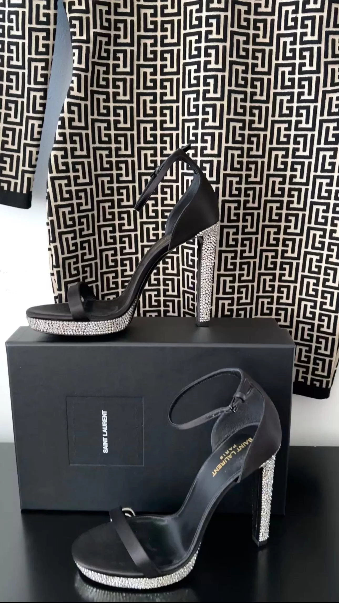 Saint Laurent Black Satin and Strass Crystal Heels - 40