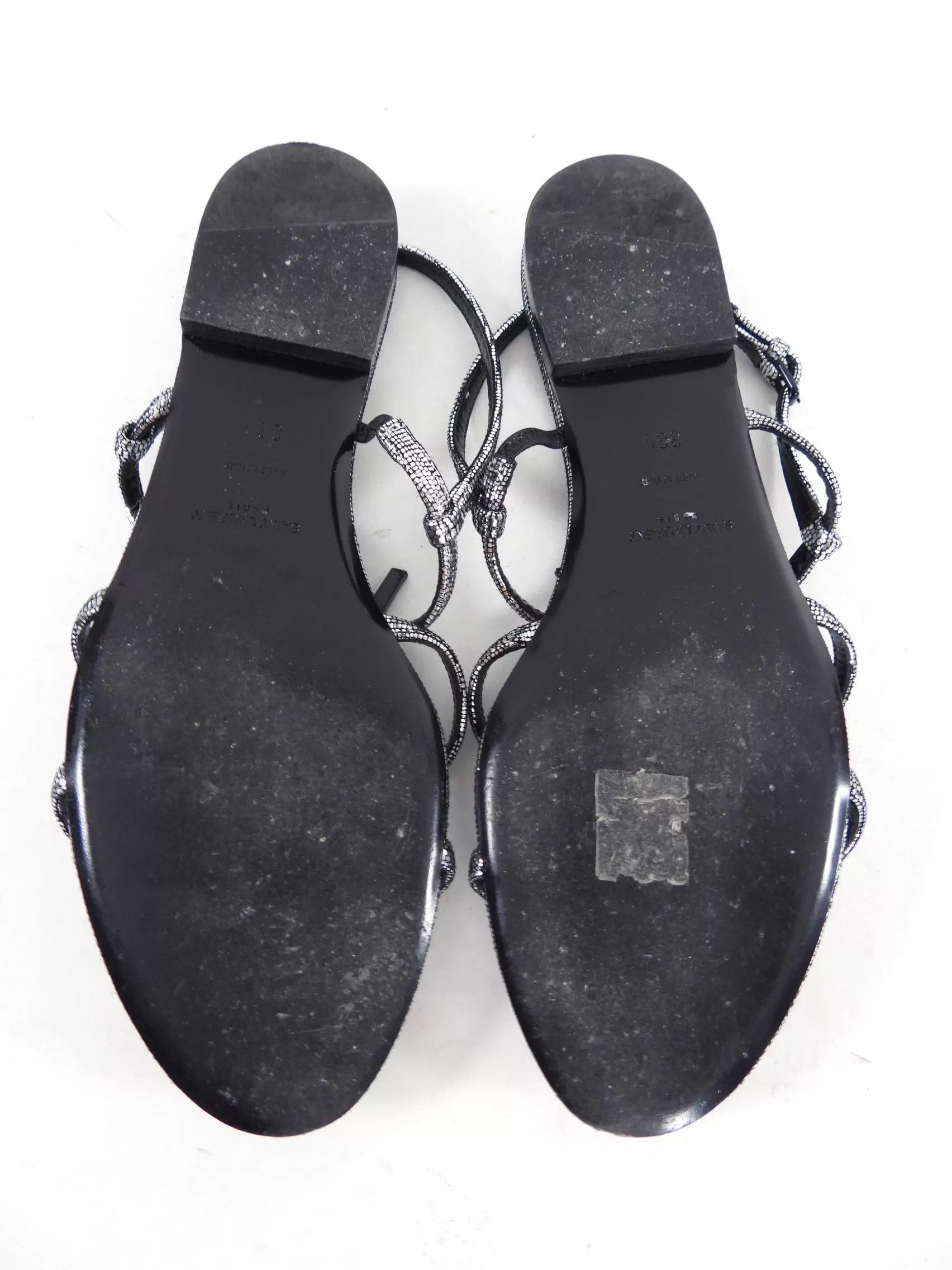 Saint Laurent Silver Monogram Flat Sandals - 38.5 (USA 8)