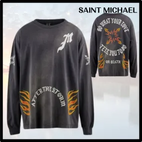 Saint Mxxxxxx  |Crew Neck Unisex Street Style Long Sleeves Plain Cotton