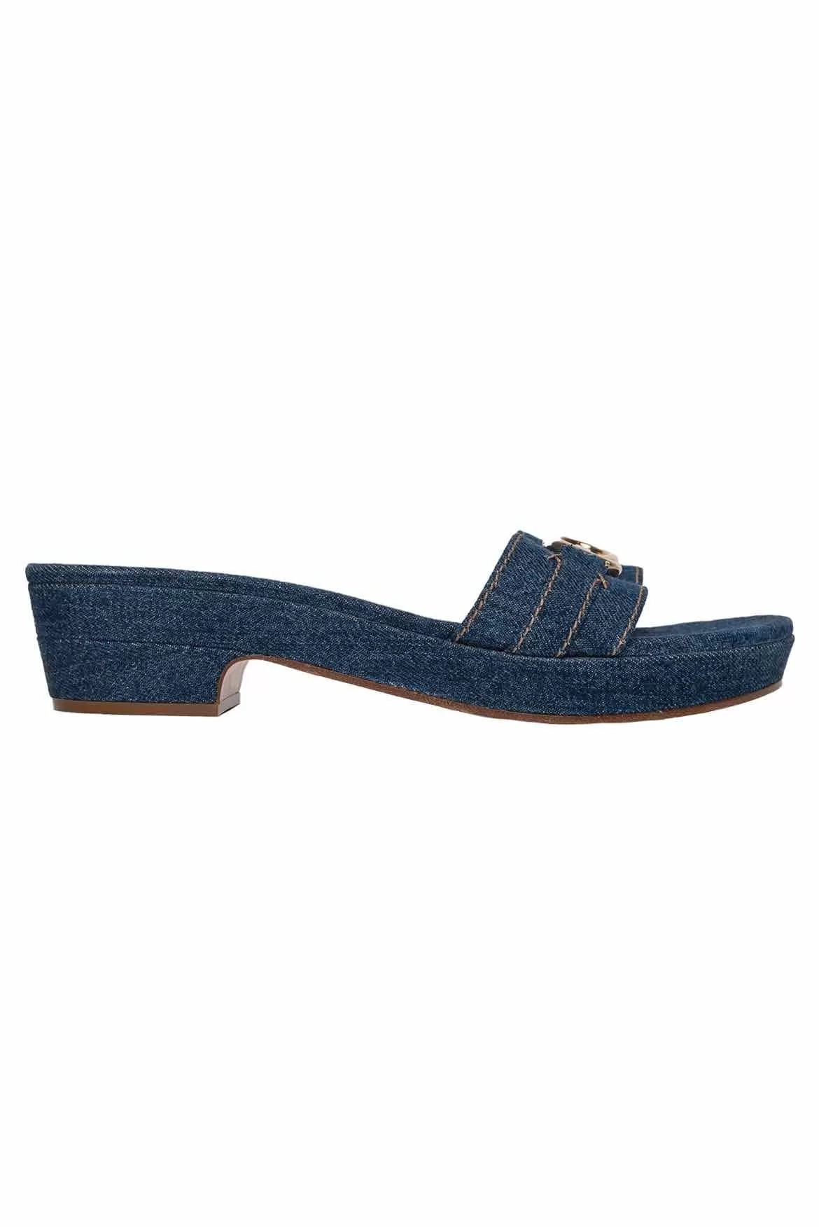 Salvatore Ferragamo Size 10 Gancini Buckle Denim Slide Sandals