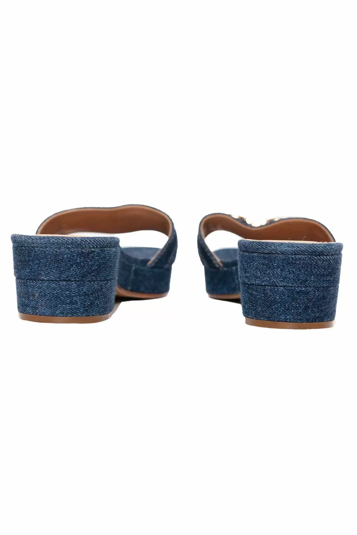 Salvatore Ferragamo Size 10 Gancini Buckle Denim Slide Sandals