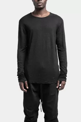 Semi Raglan linen long sleeve T-Shirt, Black