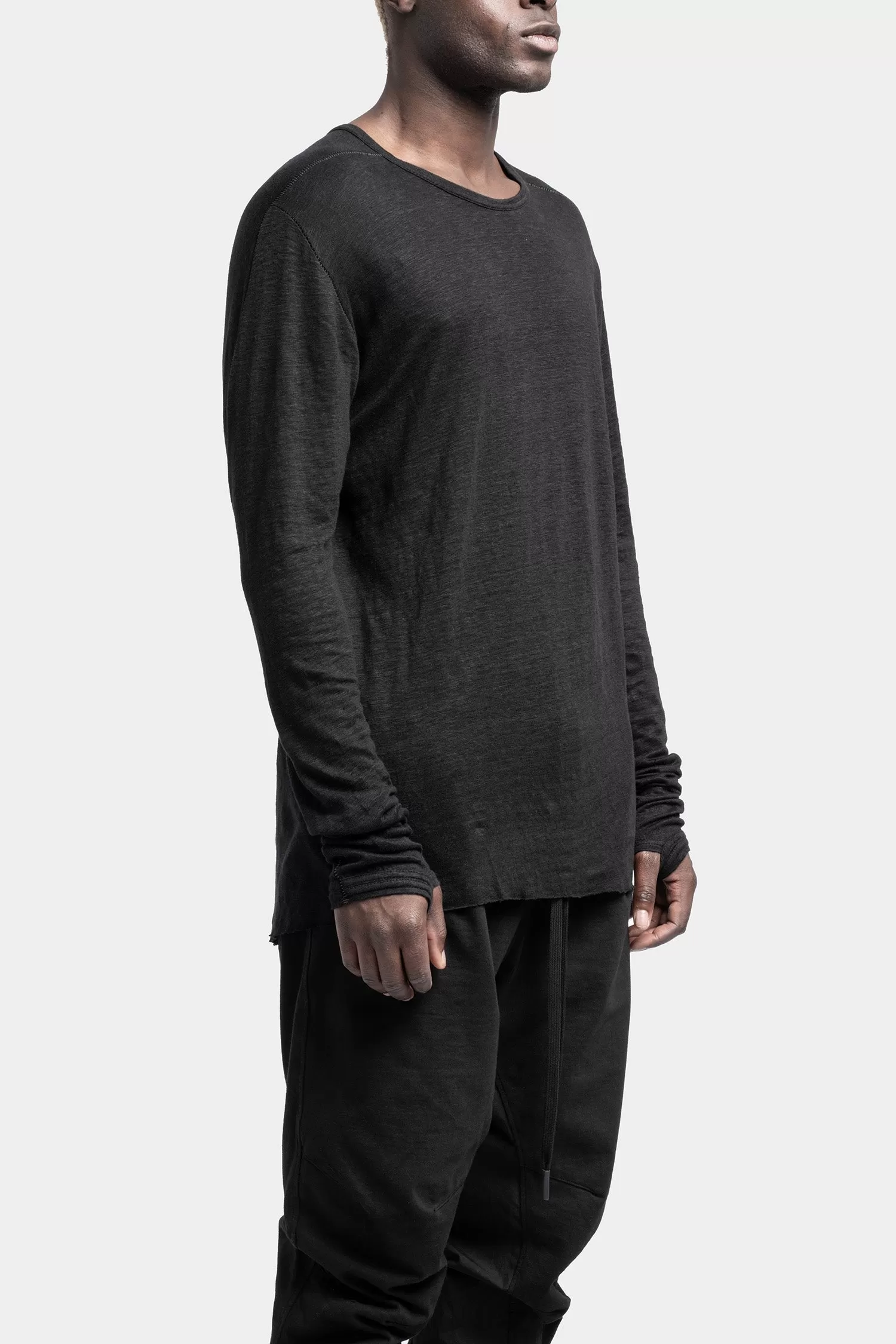 Semi Raglan linen long sleeve T-Shirt, Black