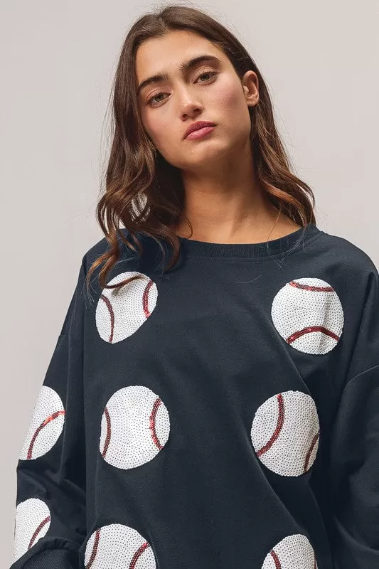 Sequin Baseball Pullover