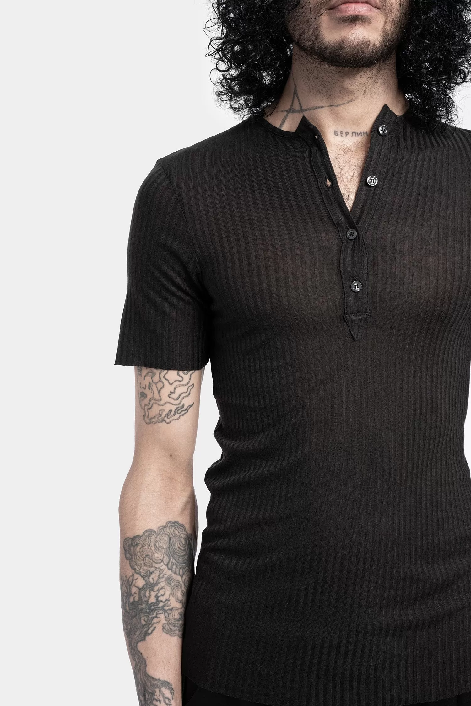 Silk blend henley t-shirt