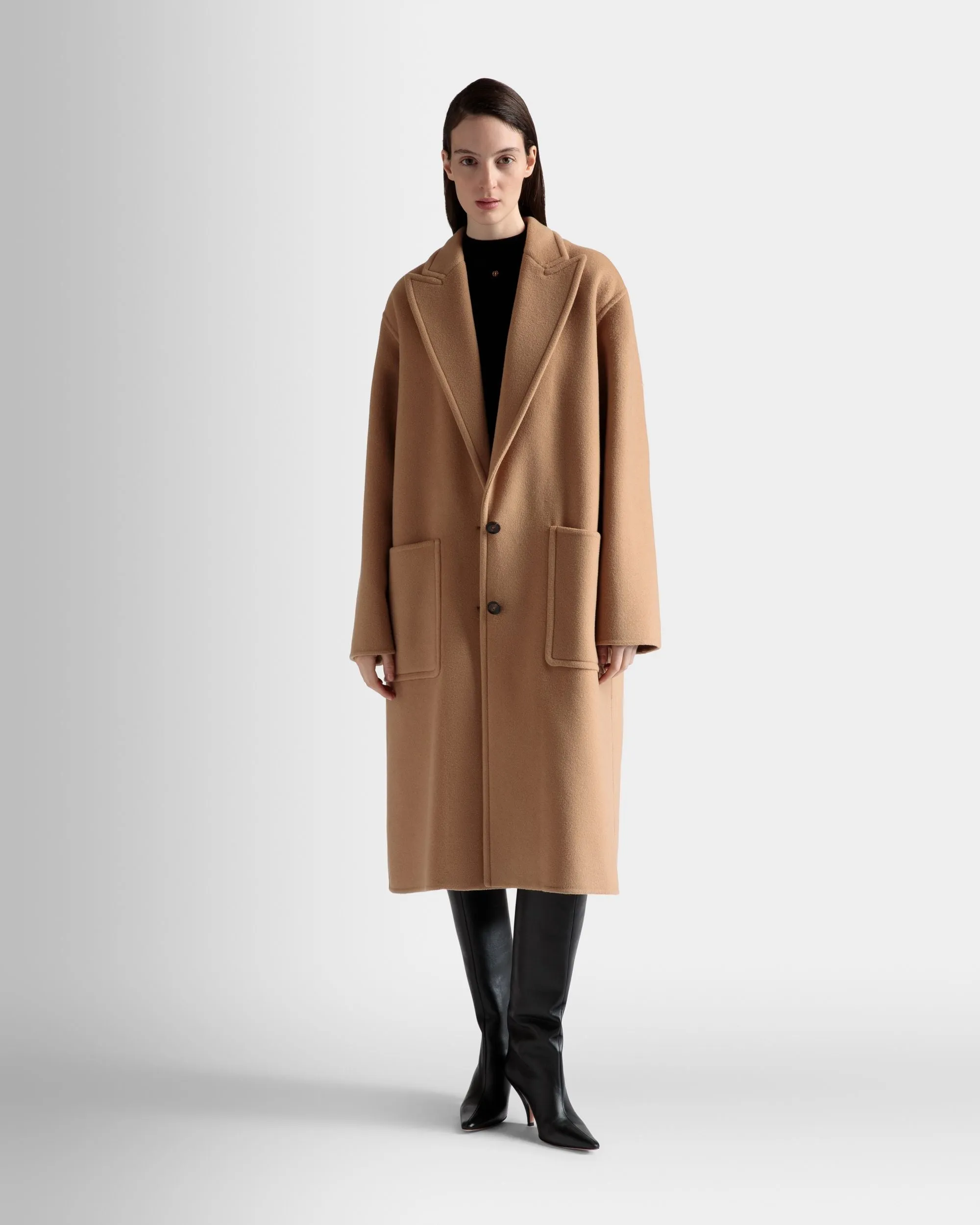 Single-Breasted Coat In Camel Cashmere Wool Mix 