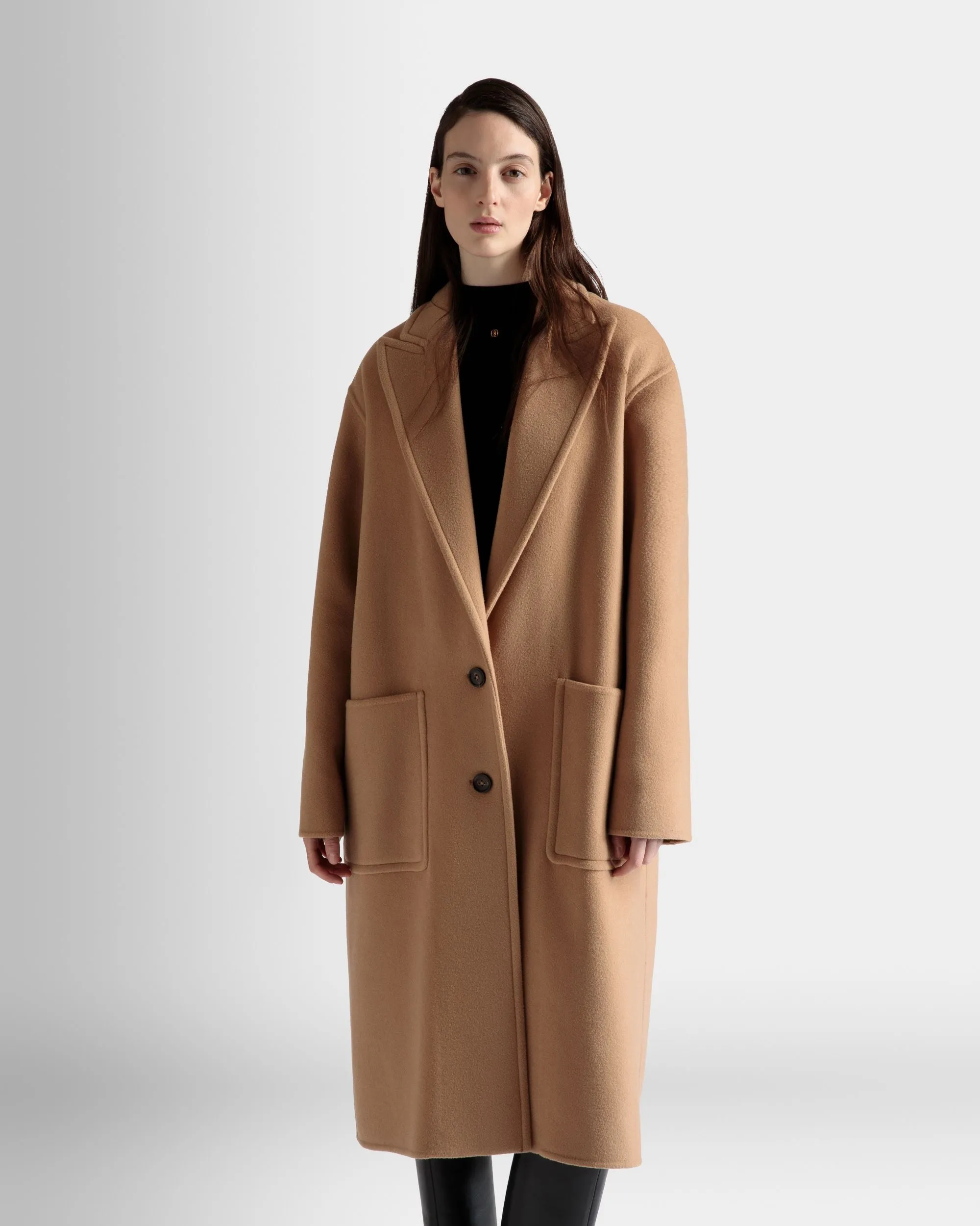 Single-Breasted Coat In Camel Cashmere Wool Mix 