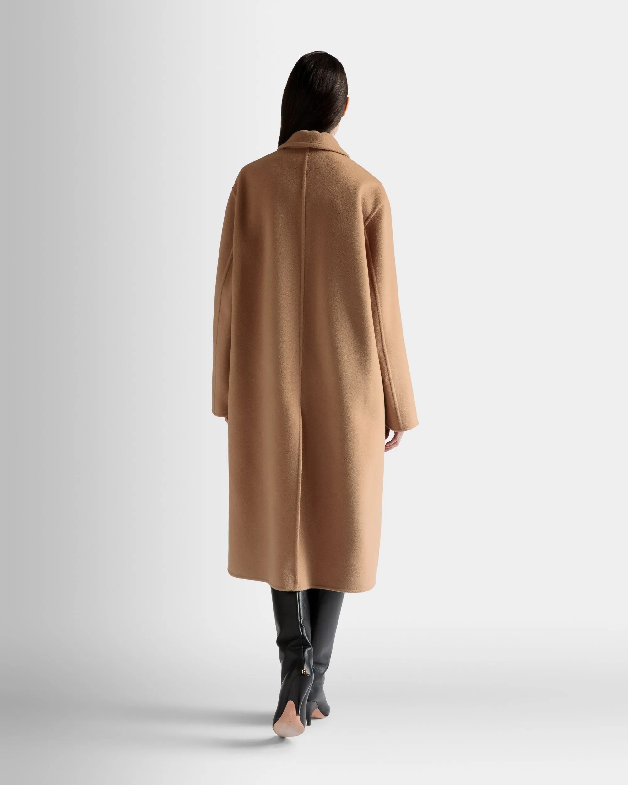 Single-Breasted Coat In Camel Cashmere Wool Mix 