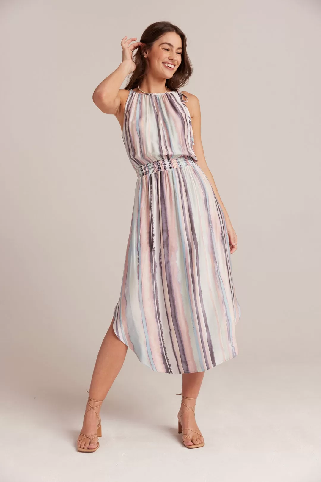 SLEEVELESS SMOCKED WAIST MIDI DRESS