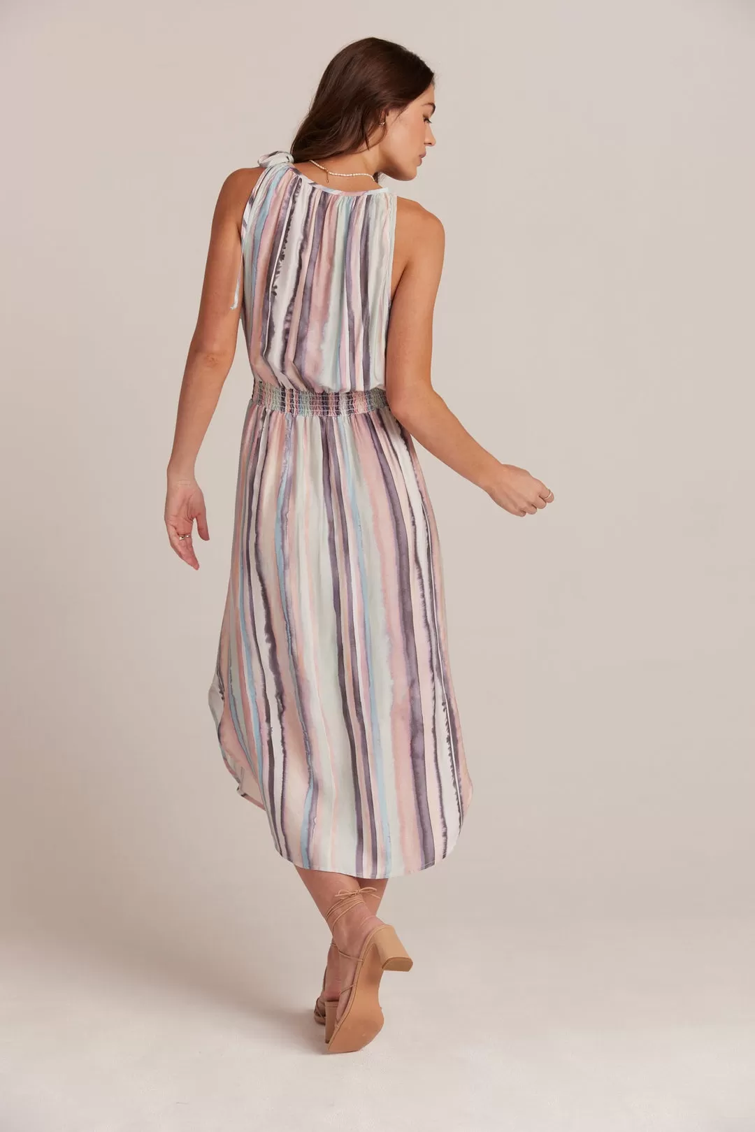 SLEEVELESS SMOCKED WAIST MIDI DRESS