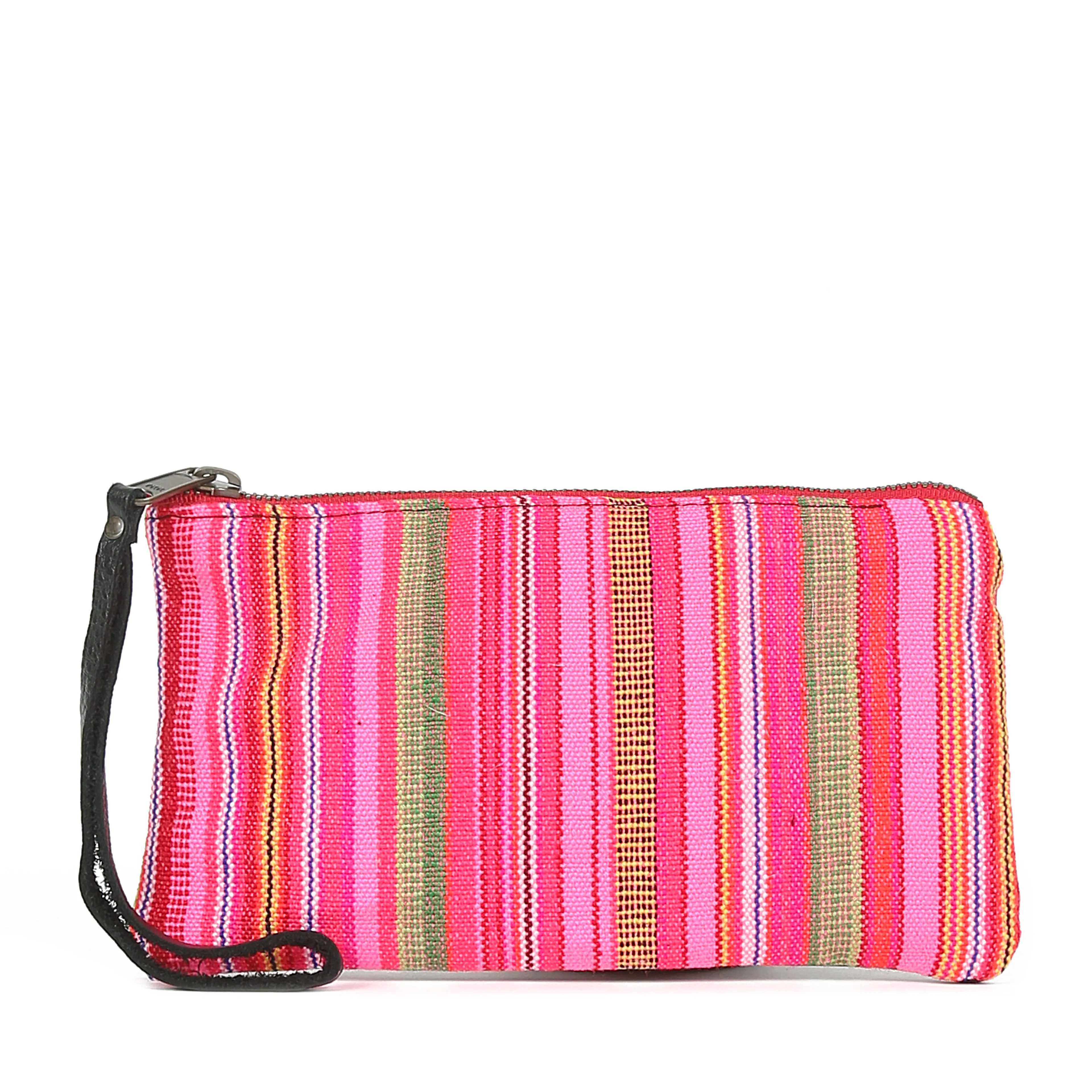 Thai Stripe Clara Clutch in Black Leather