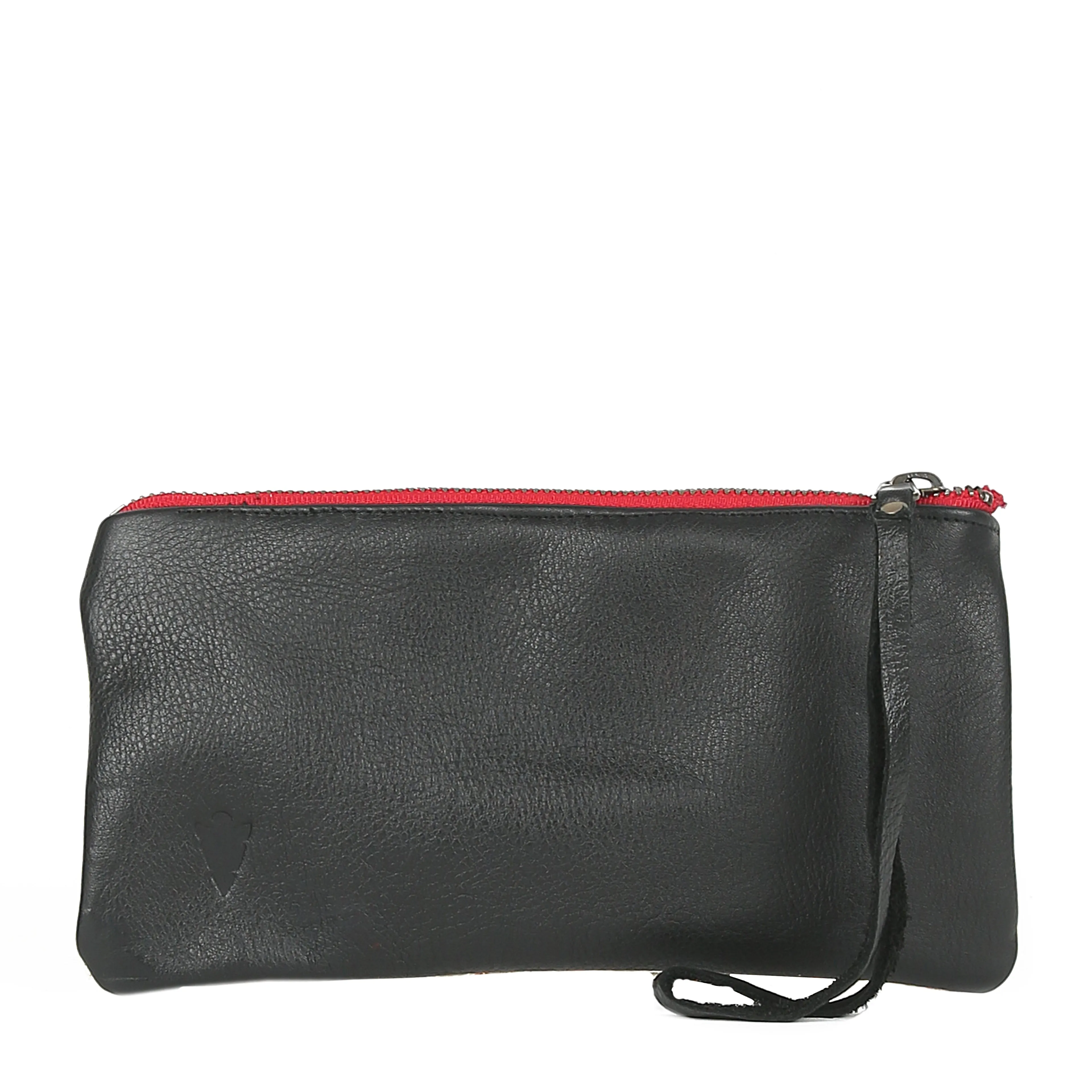 Thai Stripe Clara Clutch in Black Leather