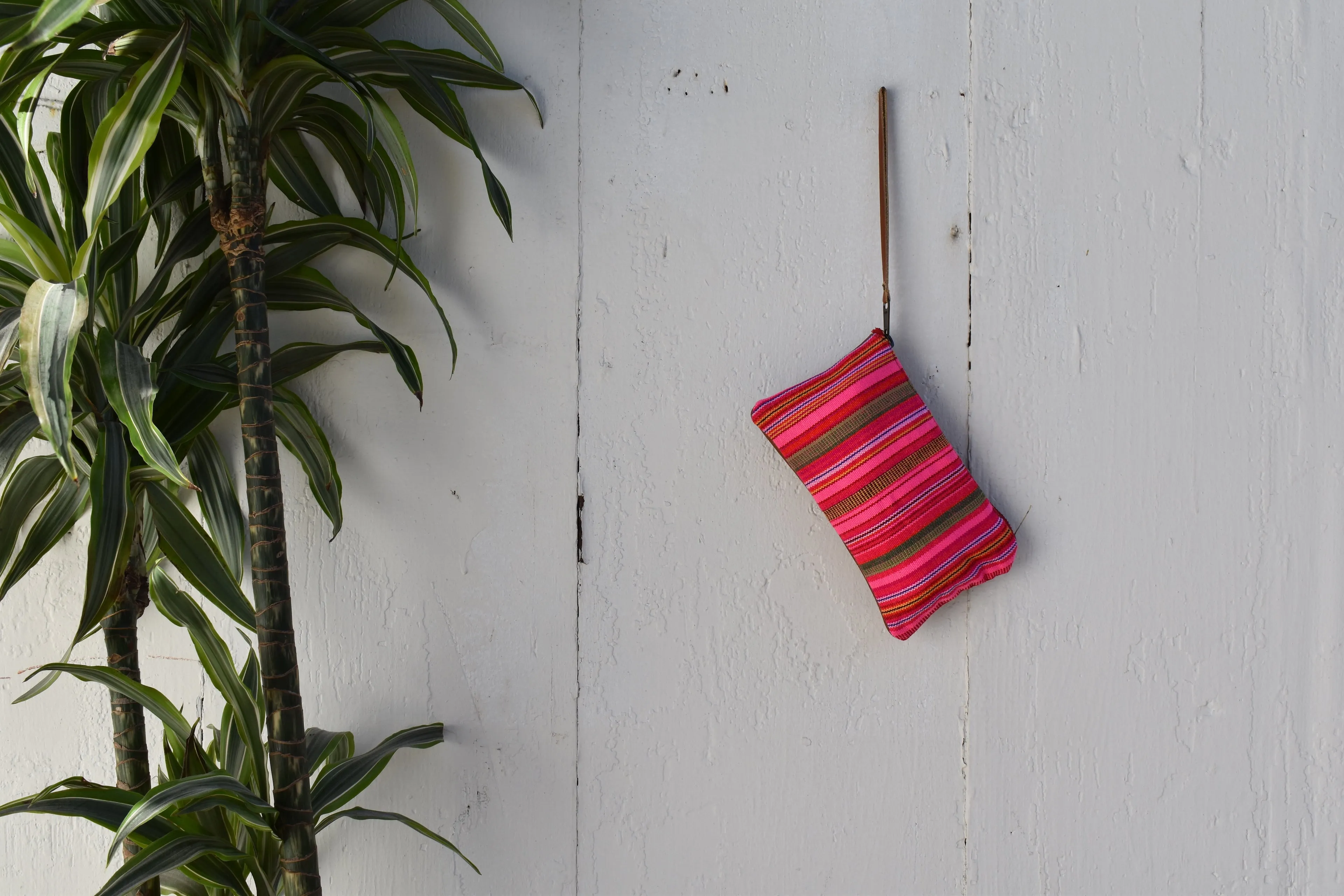 Thai Stripe Clara Clutch in Black Leather