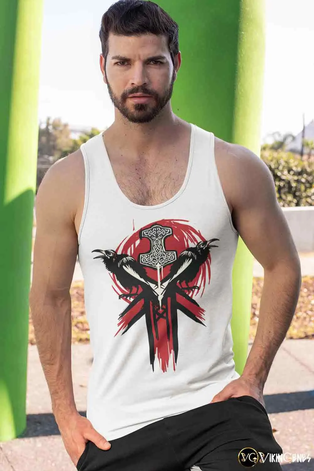 Thor's Hammer Mjolnir with Ravens Tank Top