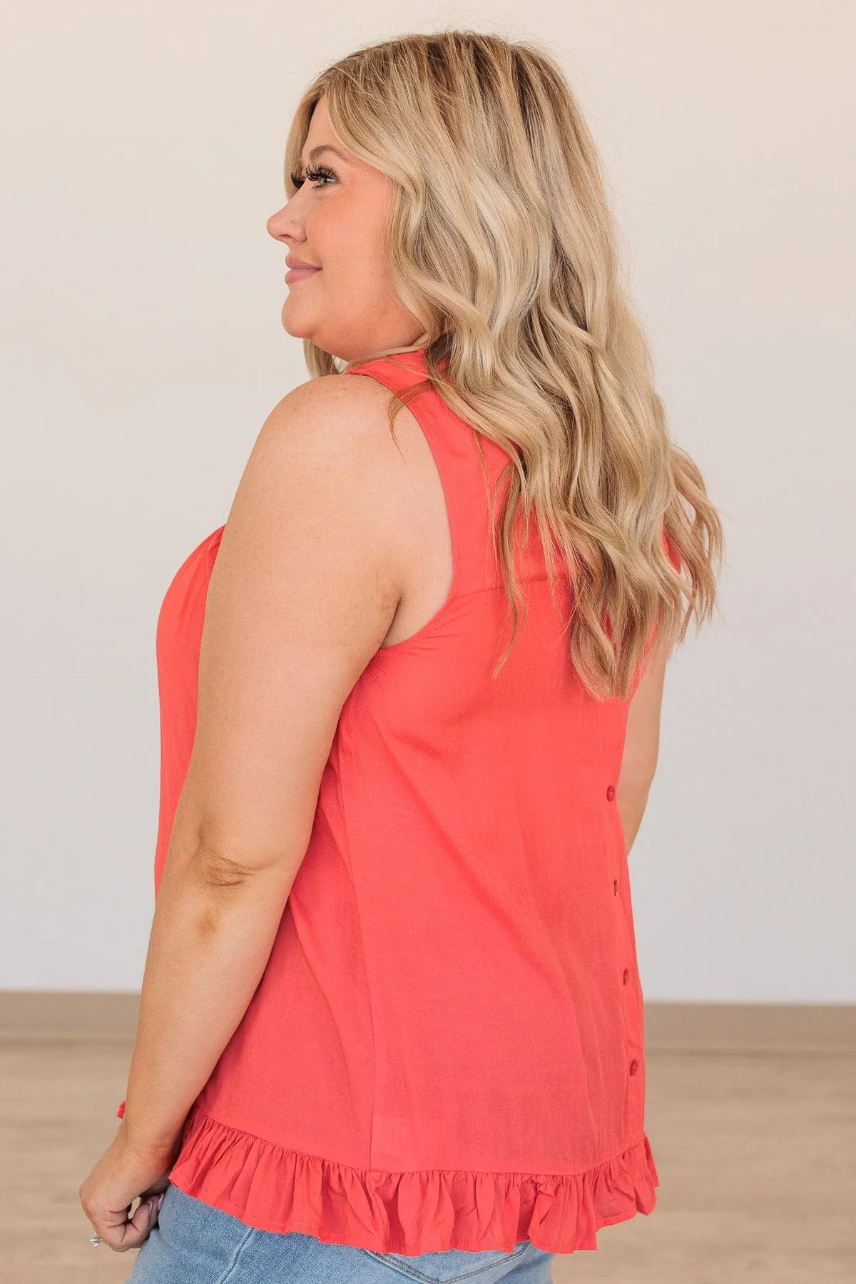 True To Yourself Ruffled Tank- Hot Coral