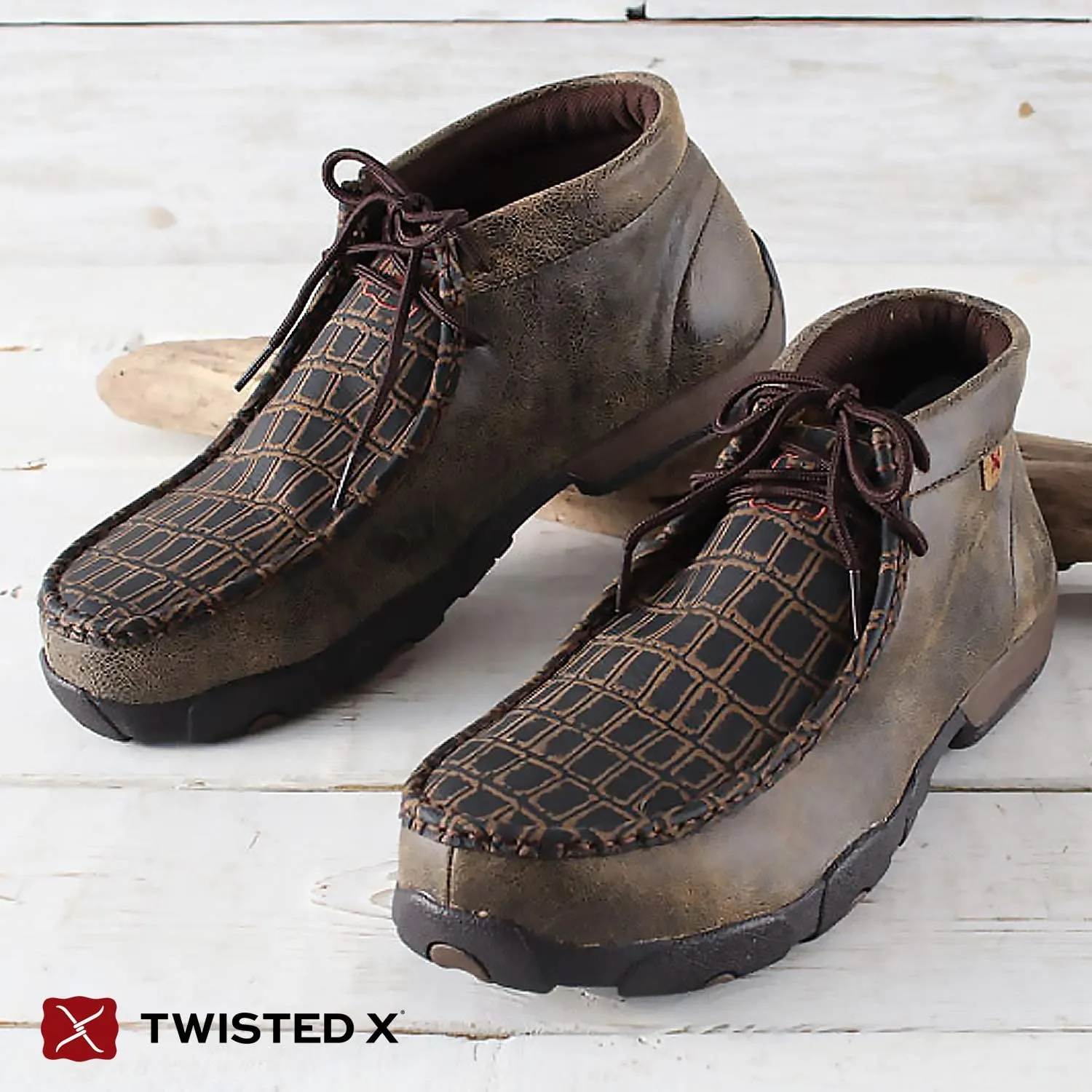 Twisted X Men's Chukka Driving Moc, Caiman Print/Brown, 8M