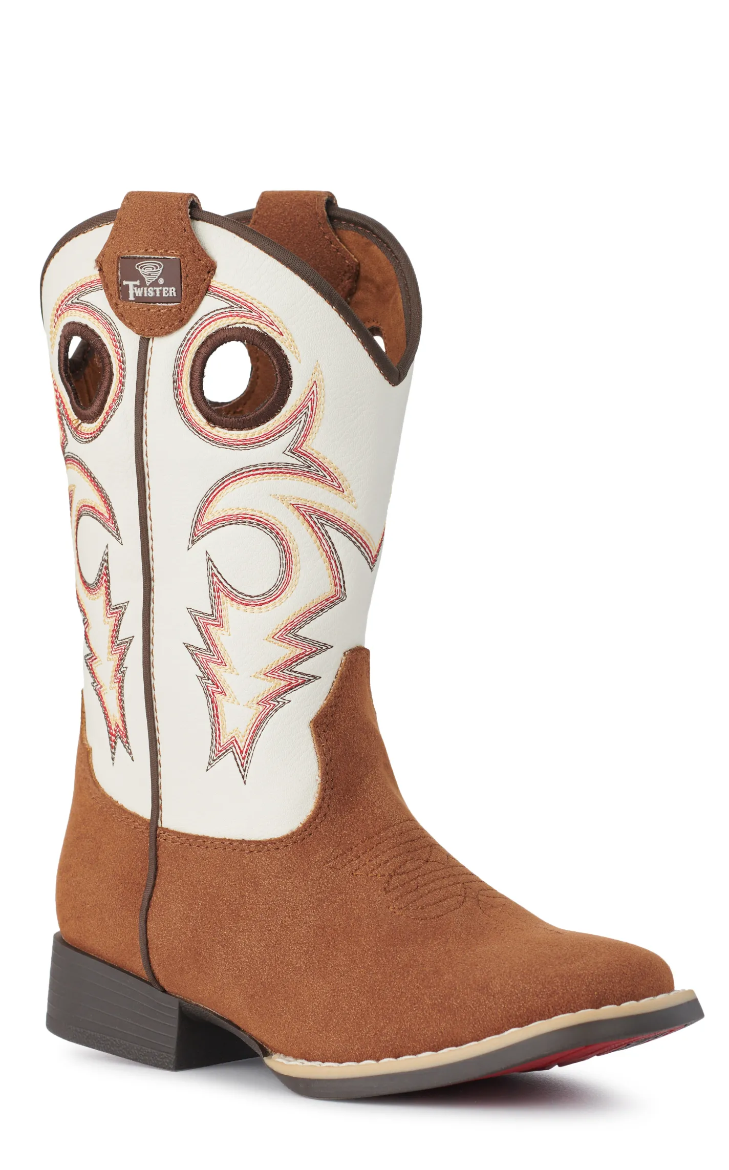 Twister Boys Trey White and Brown Roughout Wide Square Toe Cowboy Boots