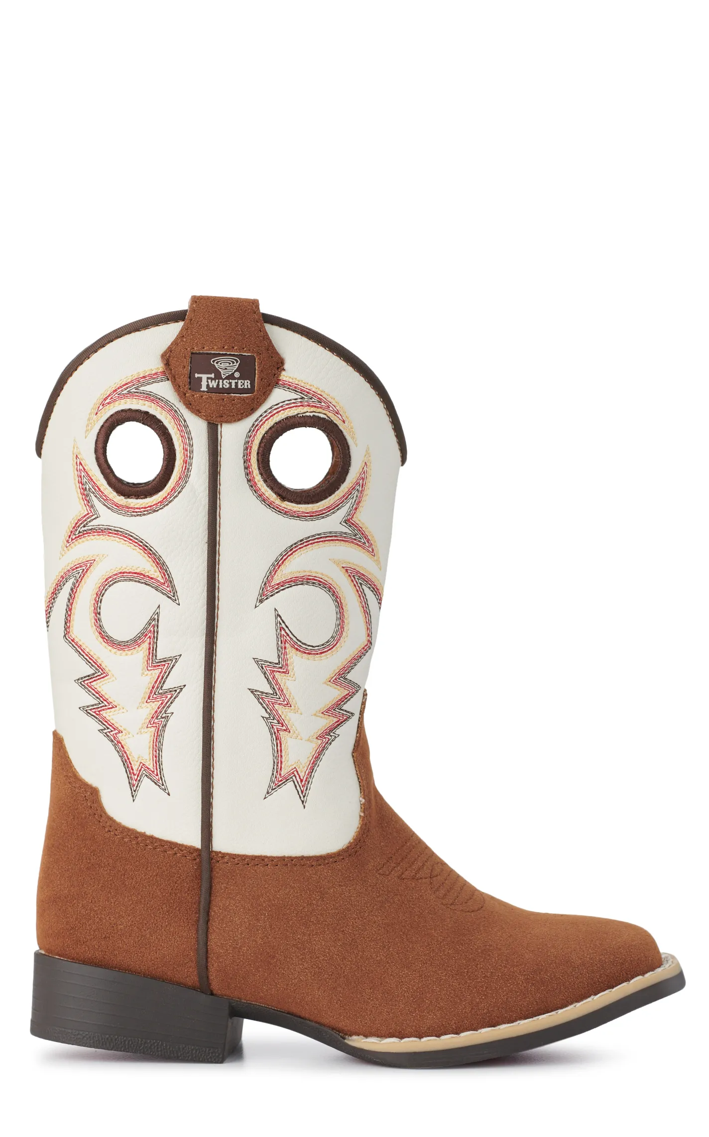 Twister Boys Trey White and Brown Roughout Wide Square Toe Cowboy Boots