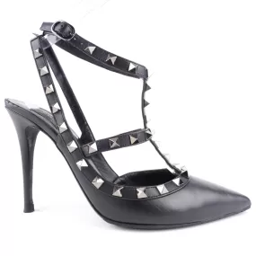 Valentino Garavani Noir Black Leather Rockstud Ankle Strap Stiletto Sandals - 39