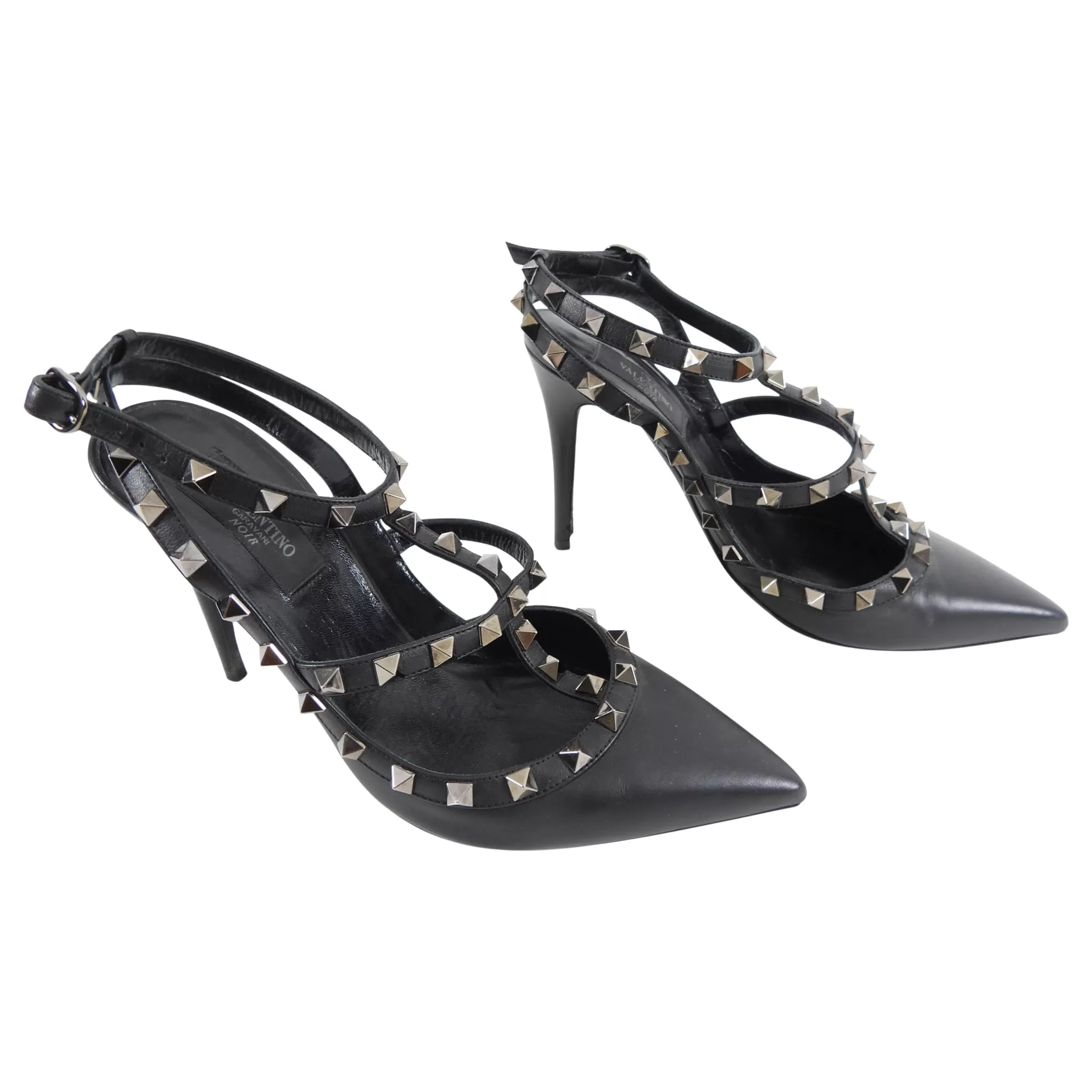 Valentino Noir Black Leather Rock Stud High Heels - USA 7