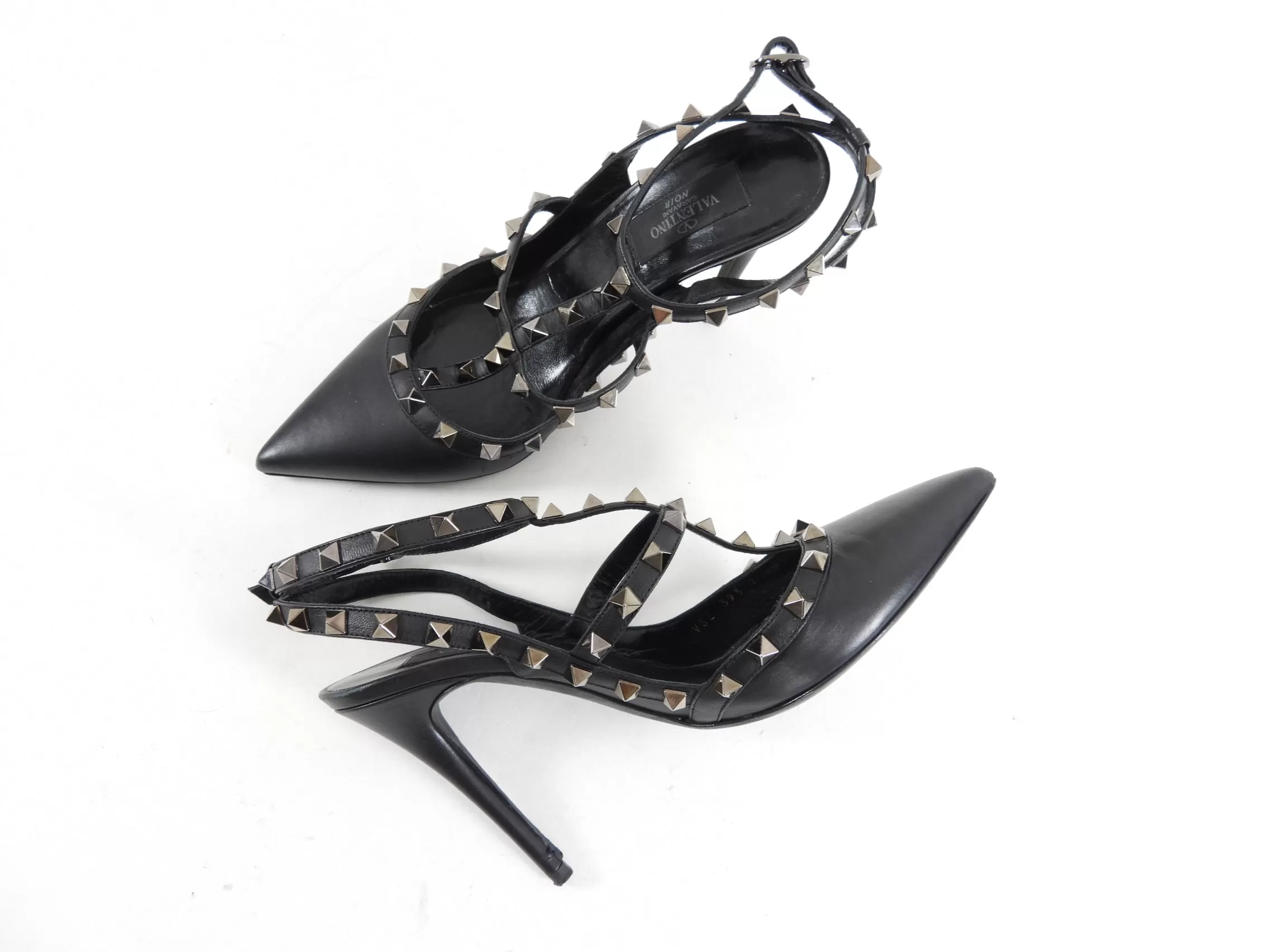 Valentino Noir Black Leather Rock Stud High Heels - USA 7