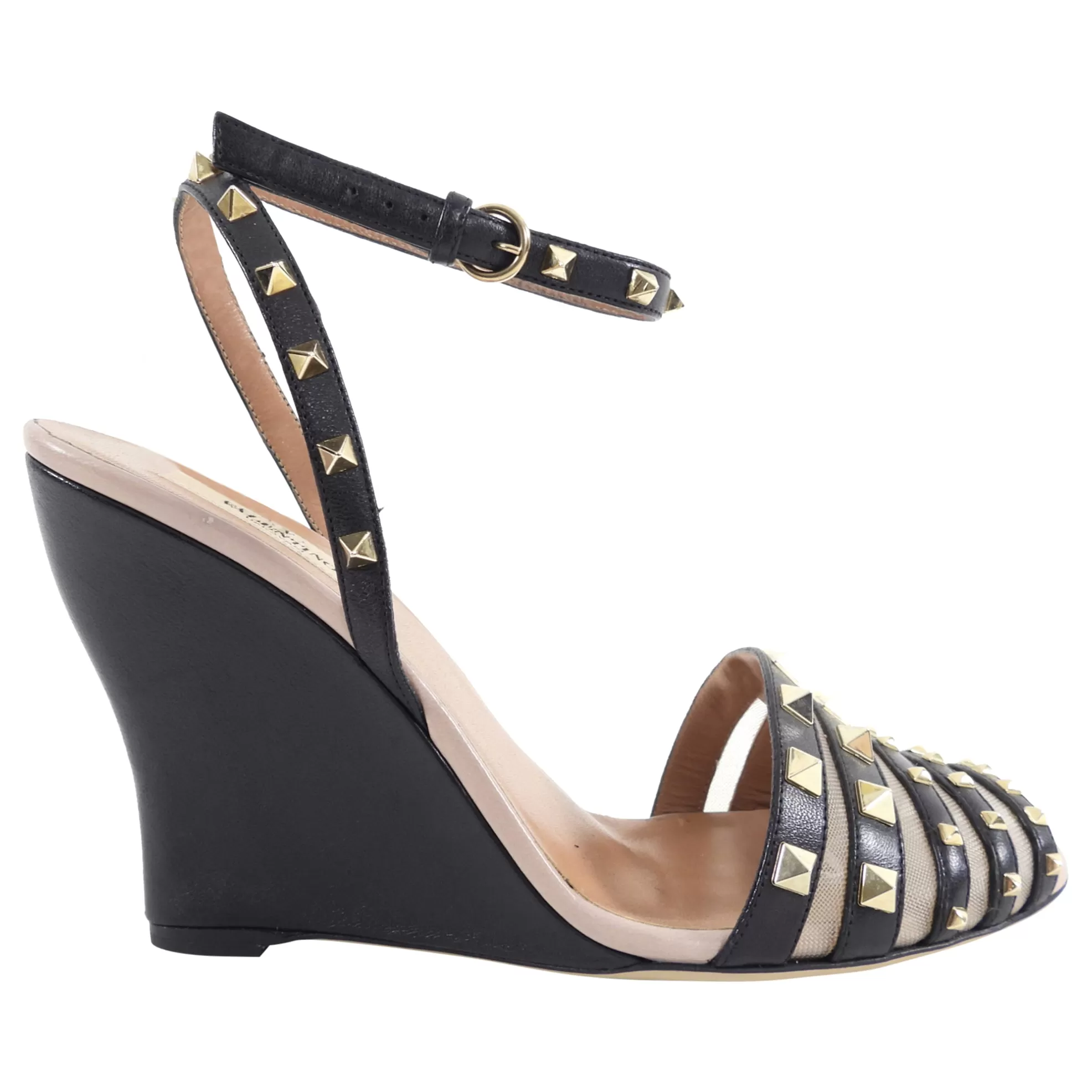 Valentino Rock Stud Black and Nude Wedge Sandals - EU39.5