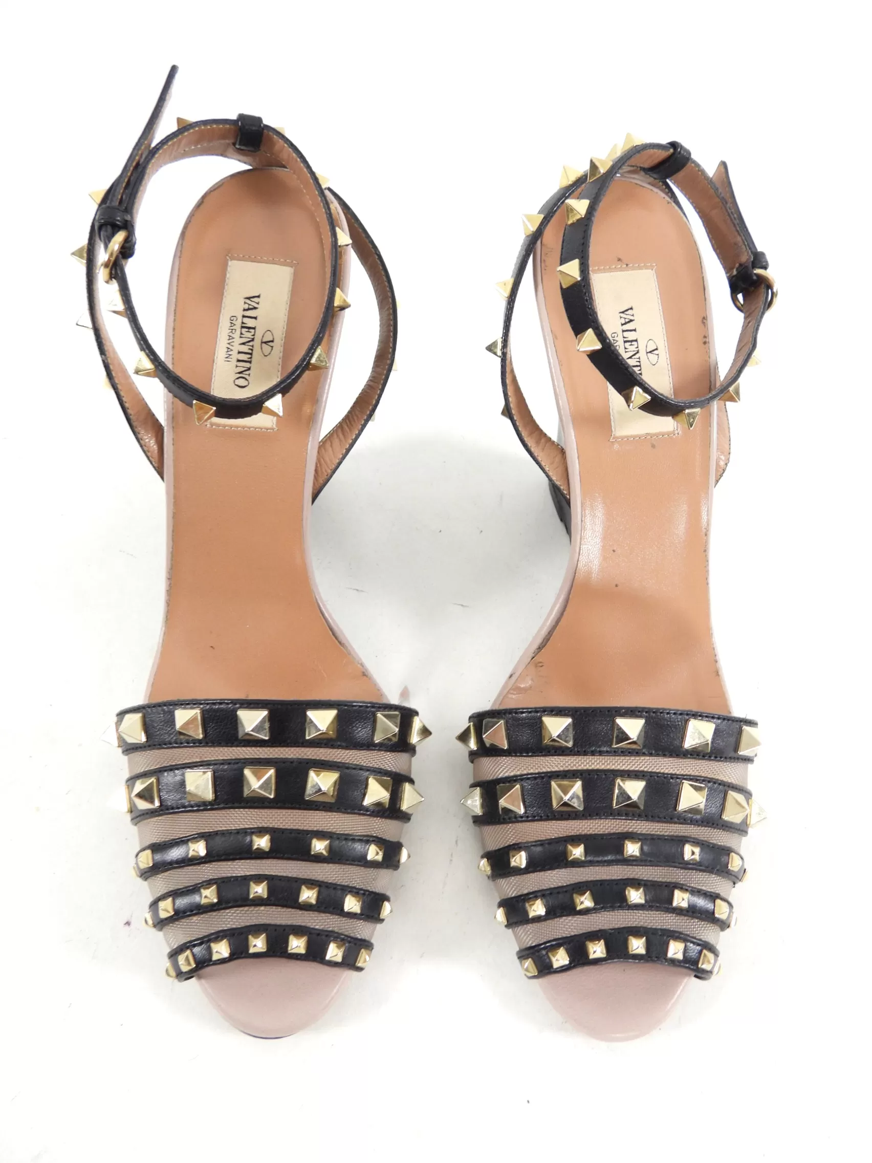 Valentino Rock Stud Black and Nude Wedge Sandals - EU39.5