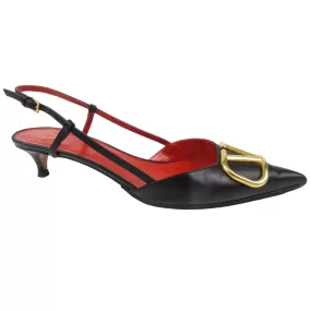 Valentino VLogo Black Calfskin Leather Logo Slingback Pumps - 39