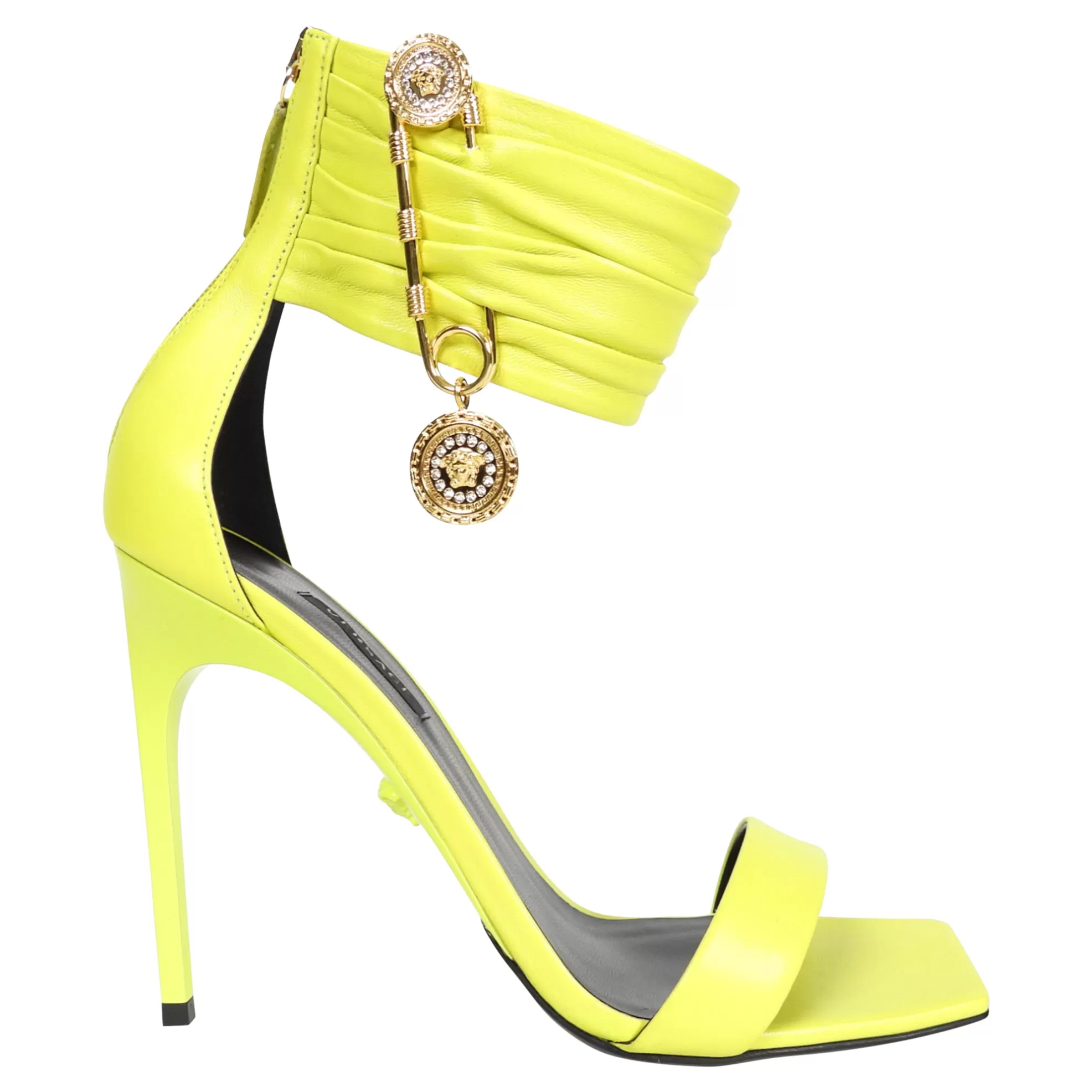 Versace Lime Green Medusa Safety Pin Sandals - EU39