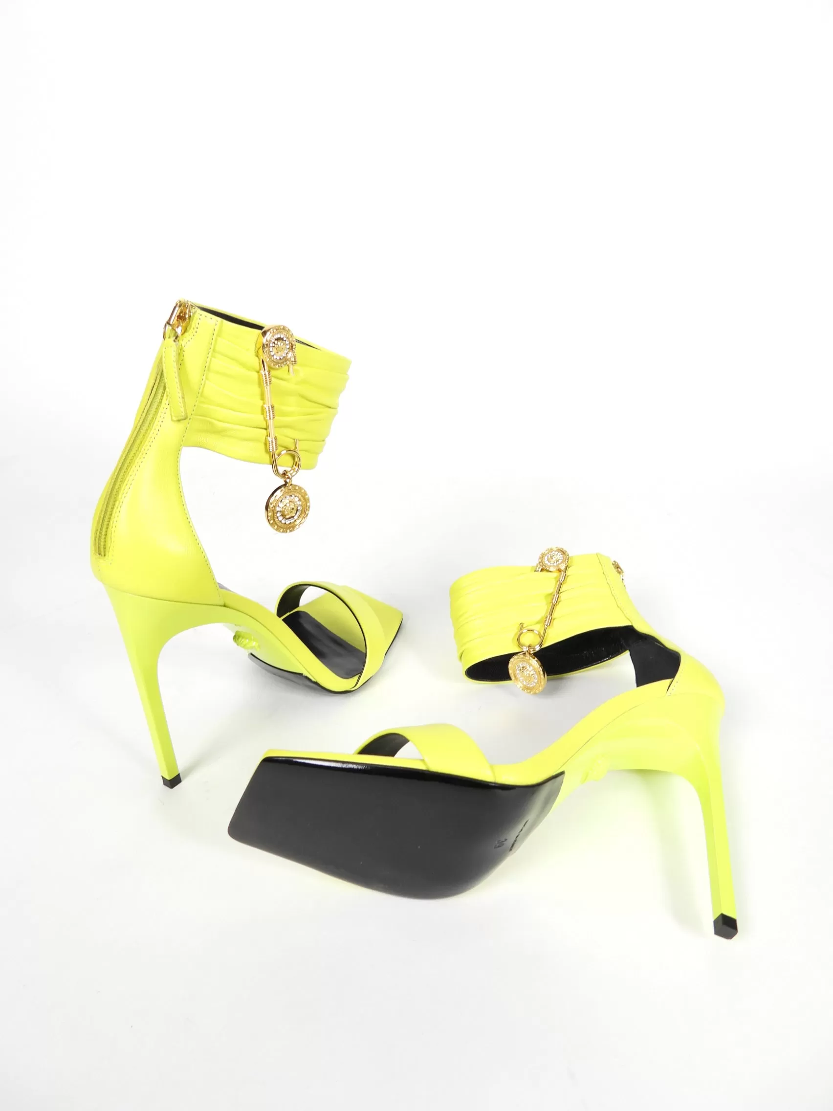 Versace Lime Green Medusa Safety Pin Sandals - EU39