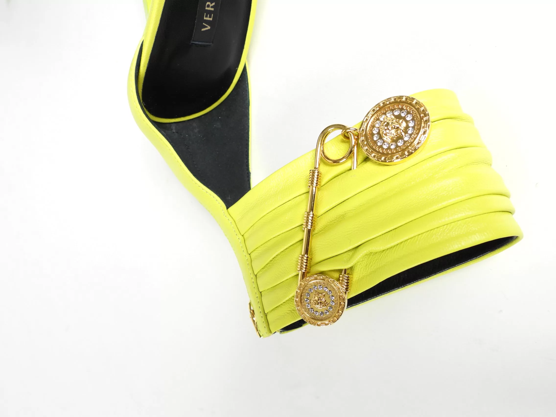 Versace Lime Green Medusa Safety Pin Sandals - EU39