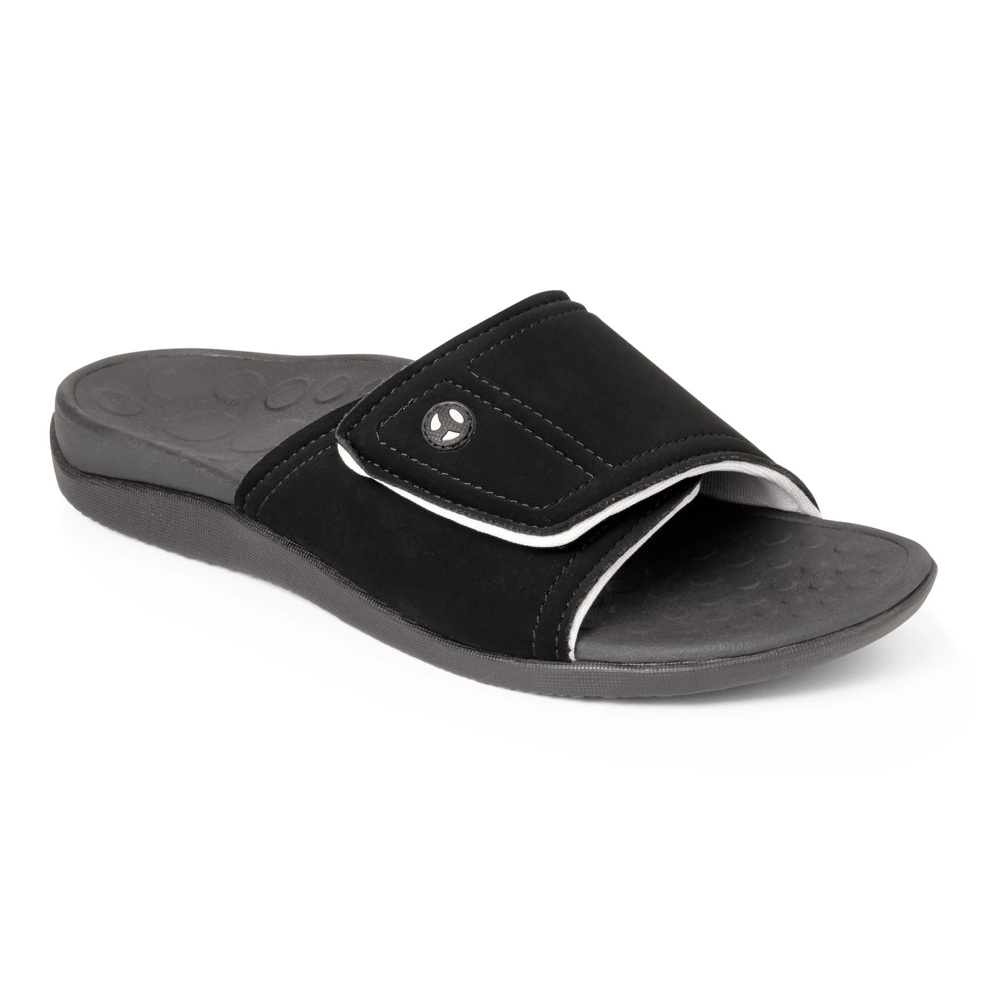 Vionic Womens Kiwi Arch Support Slide Sandal- Black Grey