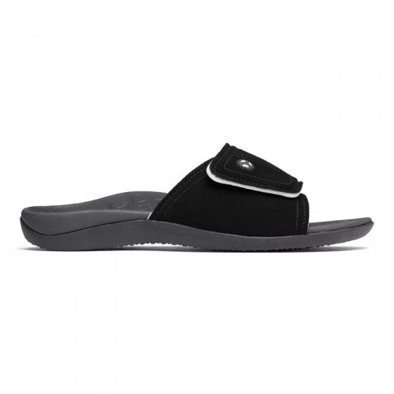 Vionic Womens Kiwi Arch Support Slide Sandal- Black Grey