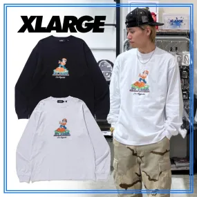 X-Large  |Crew Neck Unisex Street Style Long Sleeves Plain Cotton